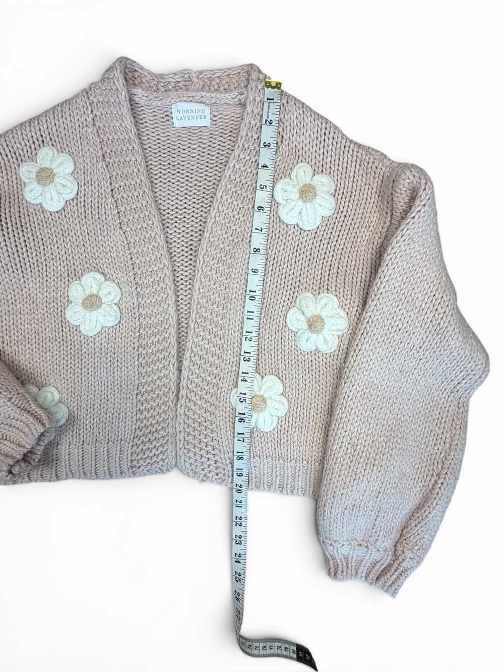 Morning Lavender Floral Appliqué Chunky Knit Cardigan - Picture 6 of 6